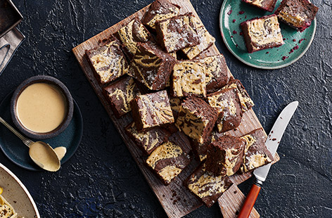 A swirl of tahini – a paste made with sesame seeds – adds next-level flavour to these chocolate brownies with sea salt.