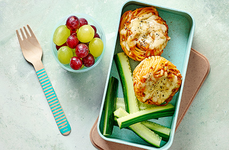 This fun make-ahead meal makes pasta easy to eat at lunchtime and it's easy on the purse strings too. The baked spaghetti can be open-frozen on a tray with baking paper and stored in a lidded container in the freezer for up to 2 months. 
