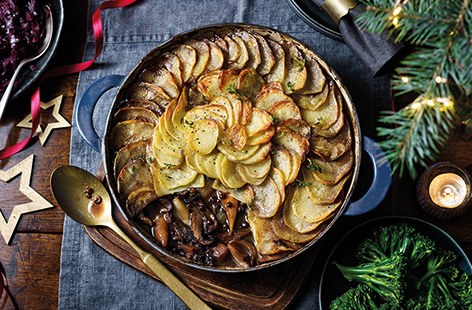 Swap out nut roast and serve up this vegan mushroom hotpot for an alternative Christmas main. Totally vegan and gluten-free, the intense veggie filling combines mushrooms, swede and lentils in a rich porcini gravy, topped with crispy golden potatoes.