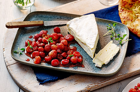 Sweet and jammy roasted grapes pair perfectly with creamy brie and focaccia