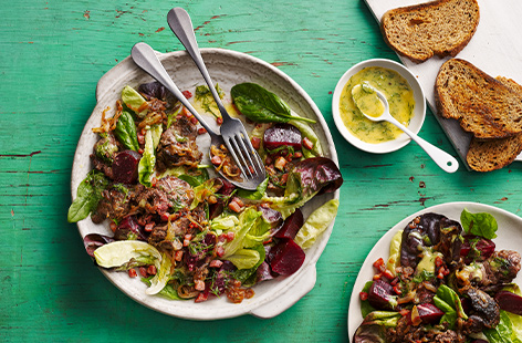 Use leftover fried chicken livers and onion in this speedy 15-minute winter salad