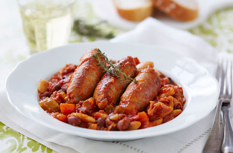 This sausage cassoulet dish can be prepared quickly and left to cook all day, making it the perfect fuss-free winter warmer
