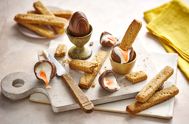 Chocolate ‘dippy eggs’ and brown butter shortbread soldiers