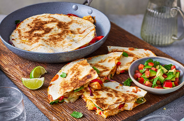 Use up the chicken: Coronation-chicken inspired quesadillas