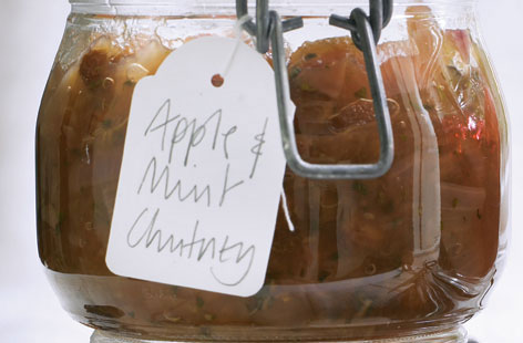 Homemade chutney can elevate just about any meal. This apple and mint version, which includes chopped red onions and plump sultanas, is a lovely alternative to a classic chutney. Try pairing it with a strong cheese and a stack of crackers.