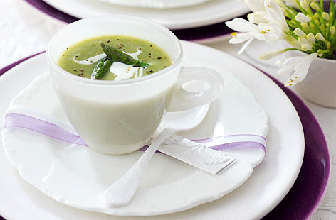 There's nothing like fresh British asparagus when it's in season and this soup brings out all its delicate flavour. A cinch to prepare, white wine, vegetable stock, thyme and single cream are added and in 15 minutes you're done.