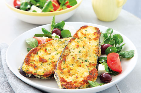 A schnitzel is an escalope-esque dish typically made with pounded meat such as veal or chicken. This vegetarian version uses thick pieces of aubergine in lieu of meat, delivering the same amount of crunchy, juicy satisfaction.