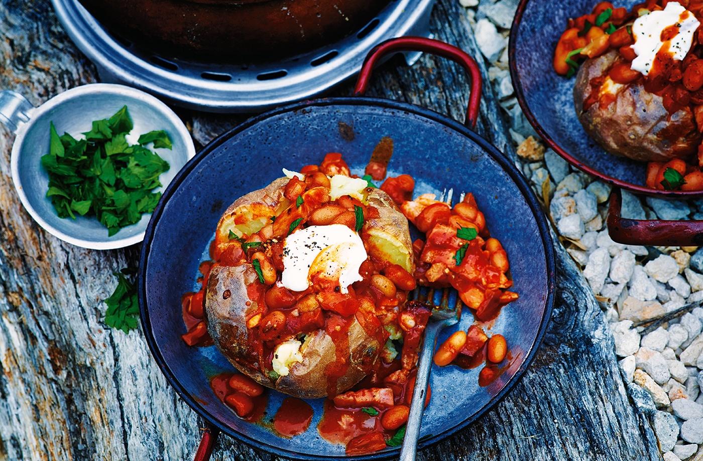 Revamp the classic jacket potato with this smoky bean recipe, flavoured with paprika, cumin and sticky black treacle
