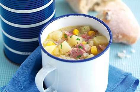 This simple two-step recipe is the perfect winter warmer, combining bacon, potatoes and sweetcorn. 