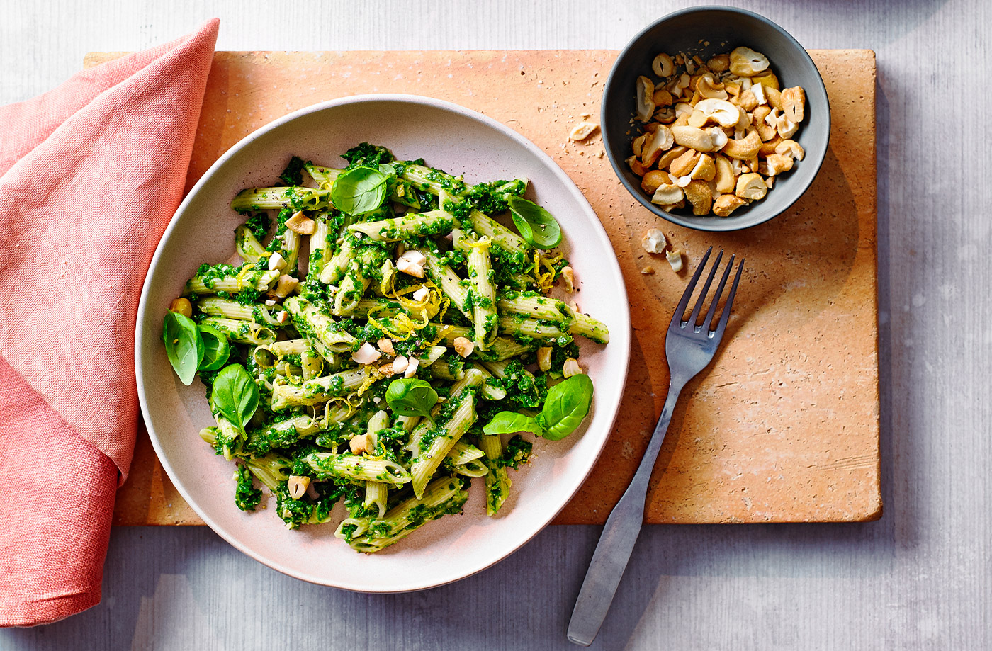 Basil and cashew pesto pasta recipe