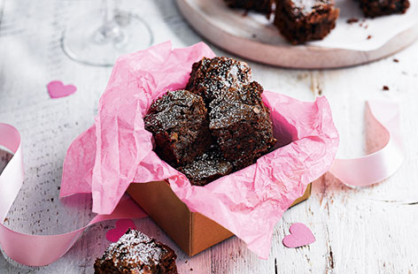 These delicious brownie bites draw on the classic flavours of black forest gateau with sweet kirsch cherries and rich chocolate. Enjoy as an after-dinner treat or as a tasty Valentine's day gift. Box them up in an airtight container and eat within 1 week