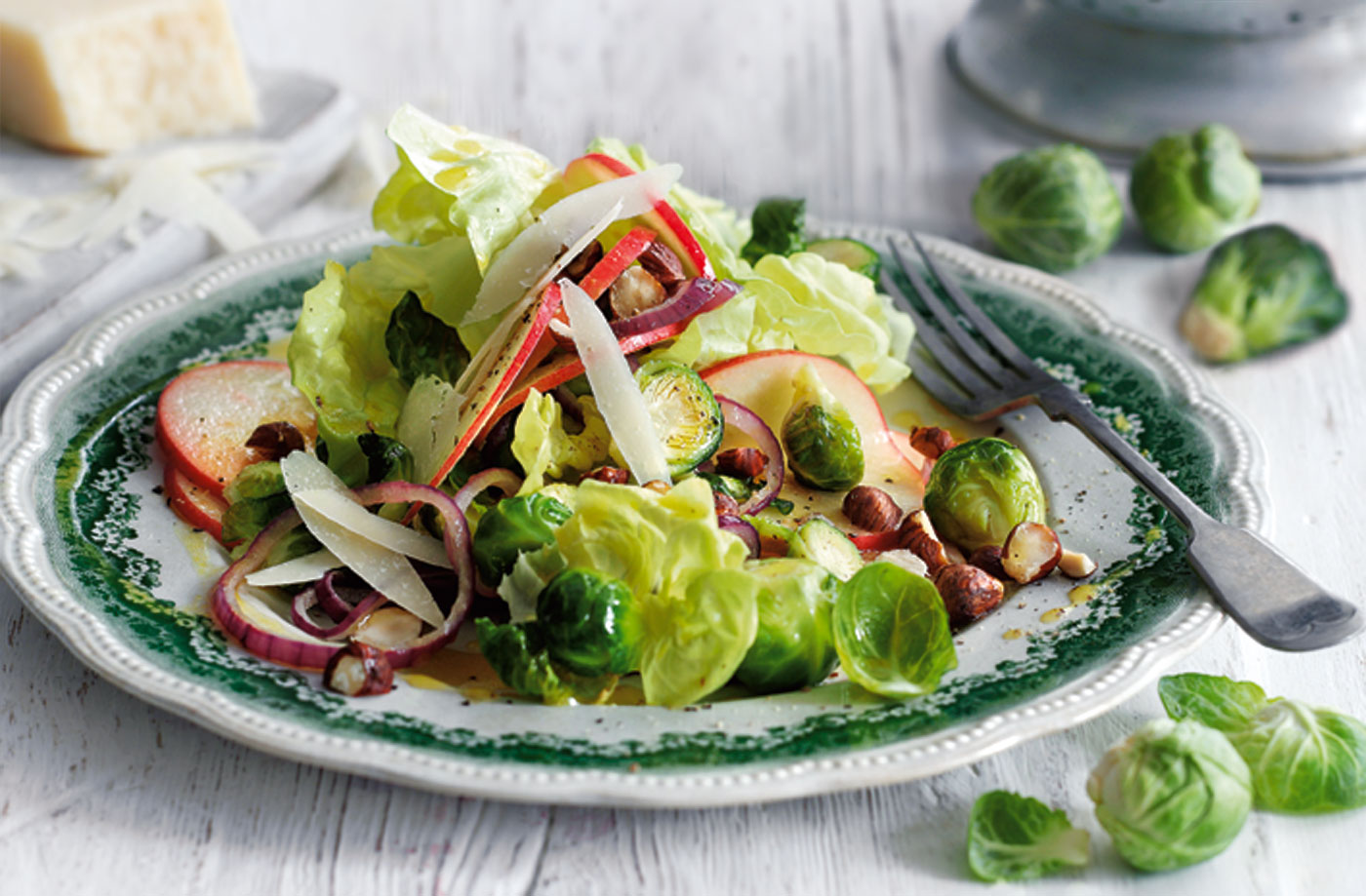 Winter salad of roasted sprouts, red onion and apple recipe