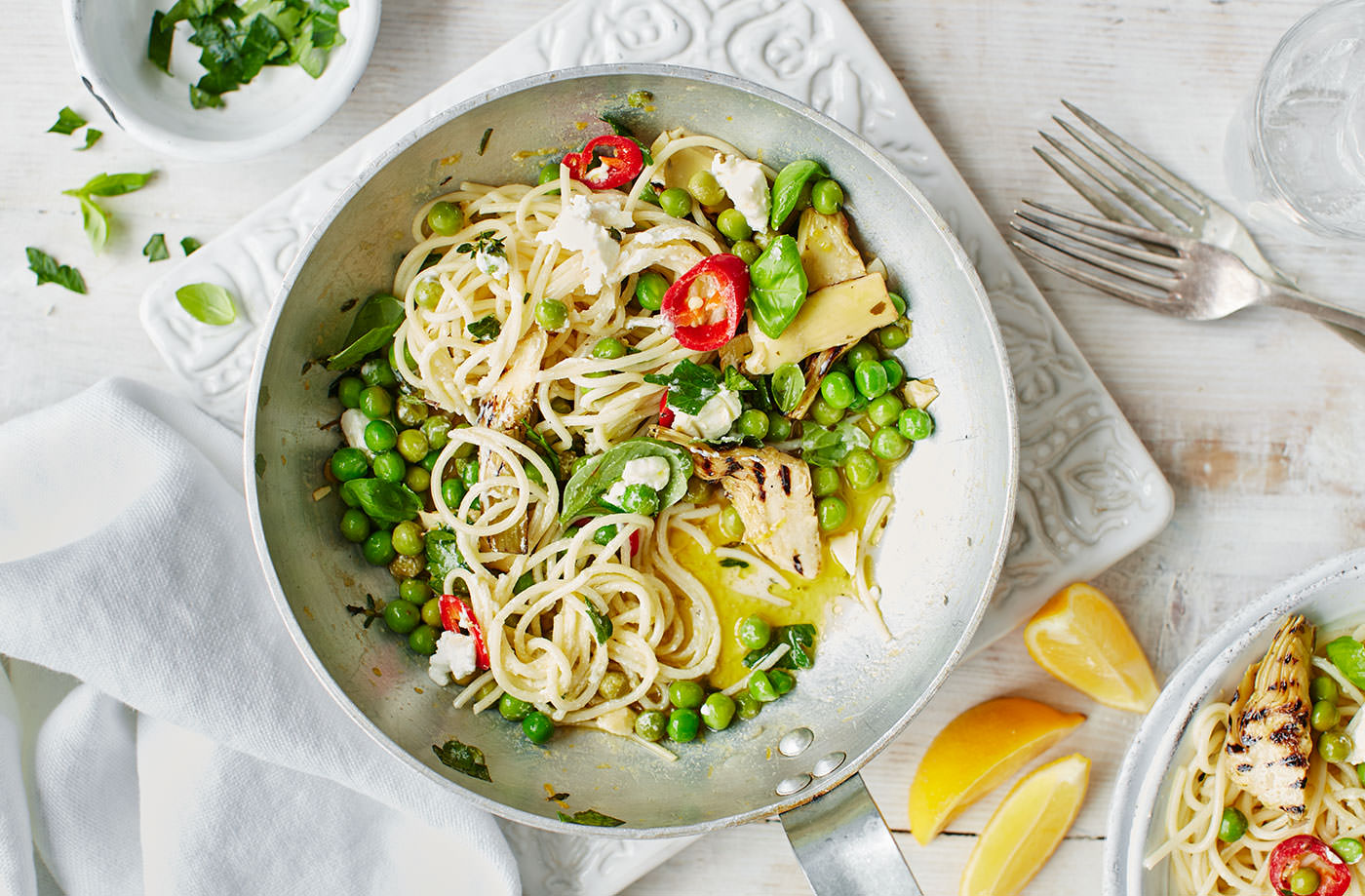 Charred artichoke and goat’s cheese pasta recipe