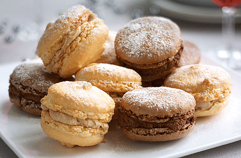 These macarons look professional but are fairly easy to make. Here we’ve made two batches, one plain with delicious chestnuts-cream filling and the other all indulgent chocolate.