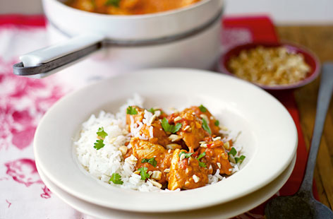 Smooth peanut butter is the secret ingredient in this chicken, tomato and peanut curry. Fresh root ginger and red chilli add a burst of spice to the African-inspired dish, though you can always turn down the heat by deseeding the chilli should you so wish to do so.