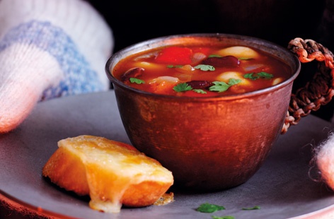 A filling, hearty meal on a budget. Chunky kidney and butterbeans add texture, with the chilli powder adding some spice (experiment with the amount if you prefer a little more heat) and the cheesy garlic baguette is perfect for dunking.