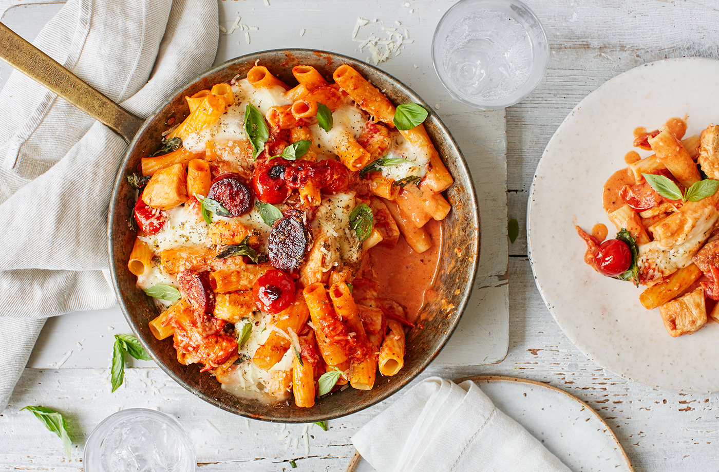 Creamy chicken and chorizo pasta bake  recipe