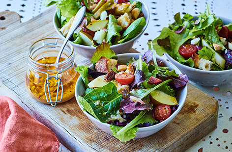 The secret to this bold and robust salad is crispy pieces of salty chorizo and manchego, a moderately aged, hard sheep's milk cheese from Spain. Combine with sweet pear, fresh salad leaves, toasted almonds and soaked raisins for a delicious supper