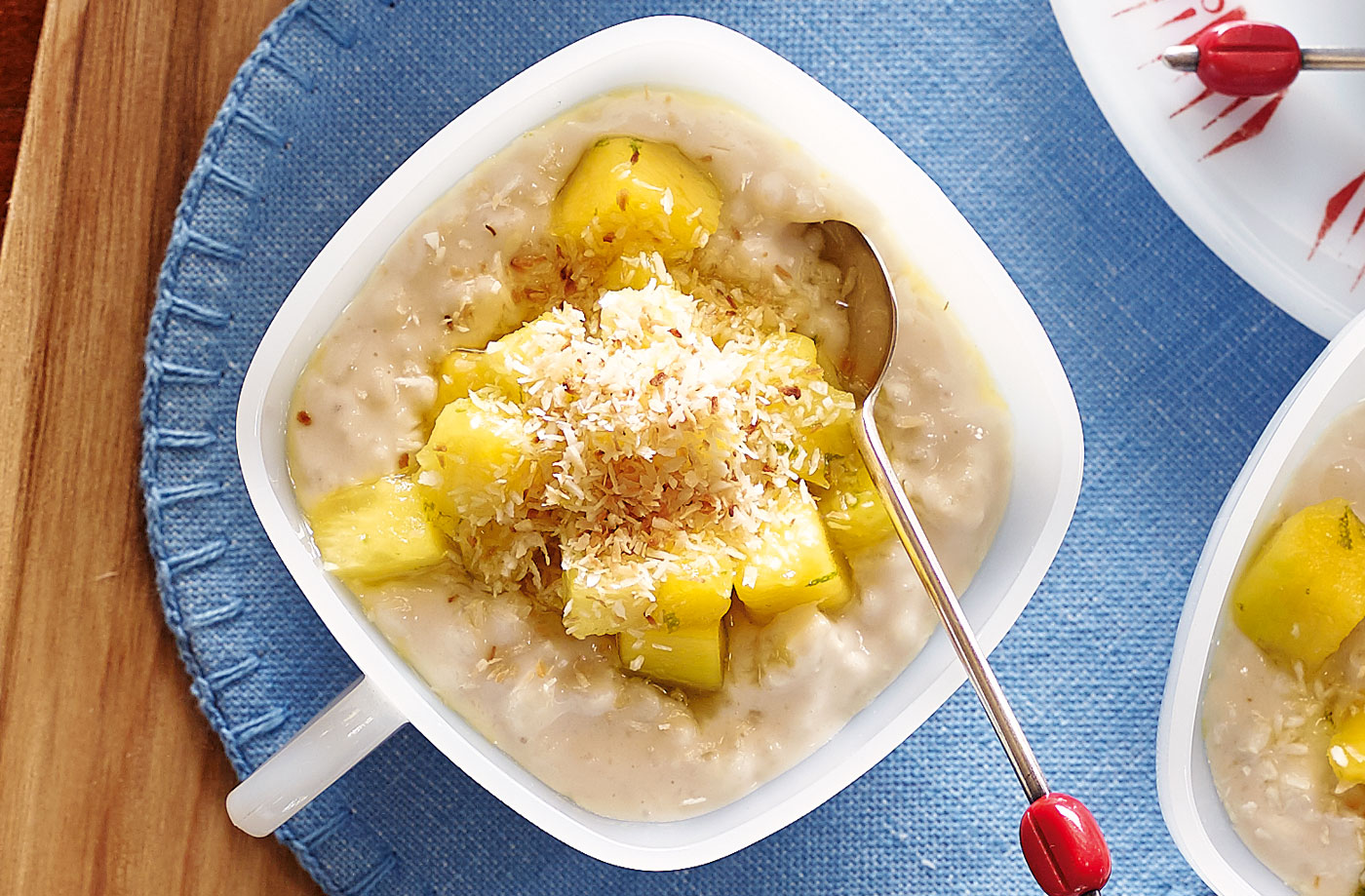Coconut rice pudding with pineapple and mango recipe