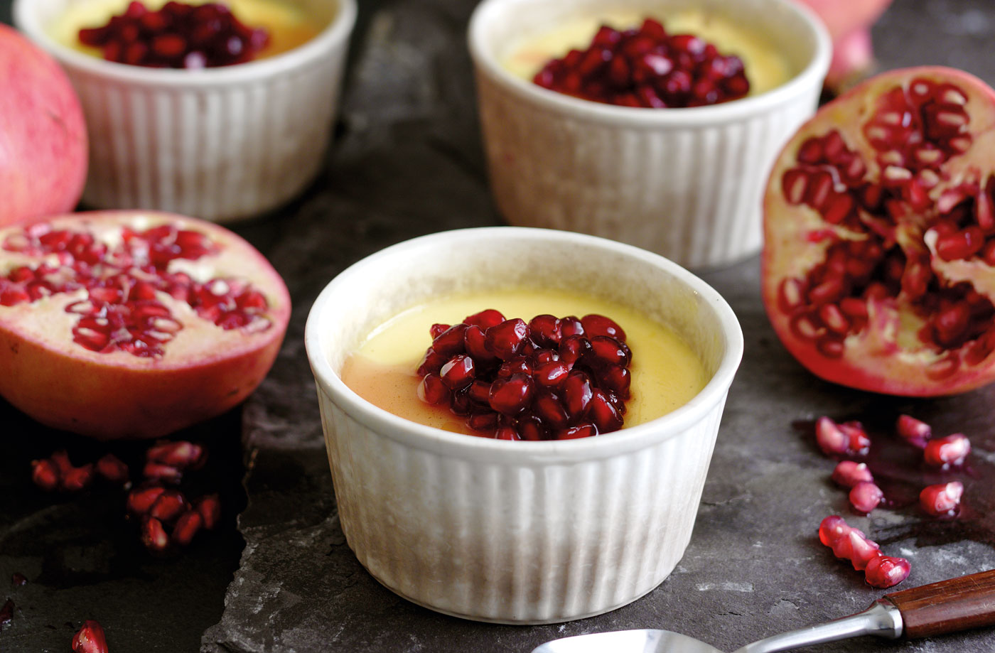 Custard pots topped with pomegranate recipe