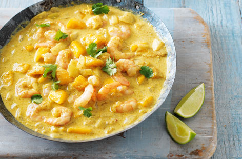 A classic, creamy korma-spiced curry with fresh king prawns and sweet, juicy mango - this flavour-packed main can be prepared in just 20 minutes and is the perfect midweek meal for one or two