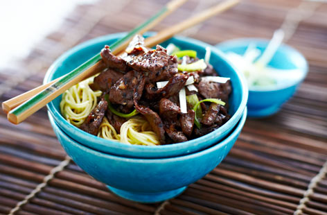 A healthy, simple and easy stir-fry. The marinade of rice wine, soy sauce and sesame oil is fantastic with the lamb, which is further enhanced by the zingy spring onion, garlic and ginger. Serve with steamed rice or noodles.