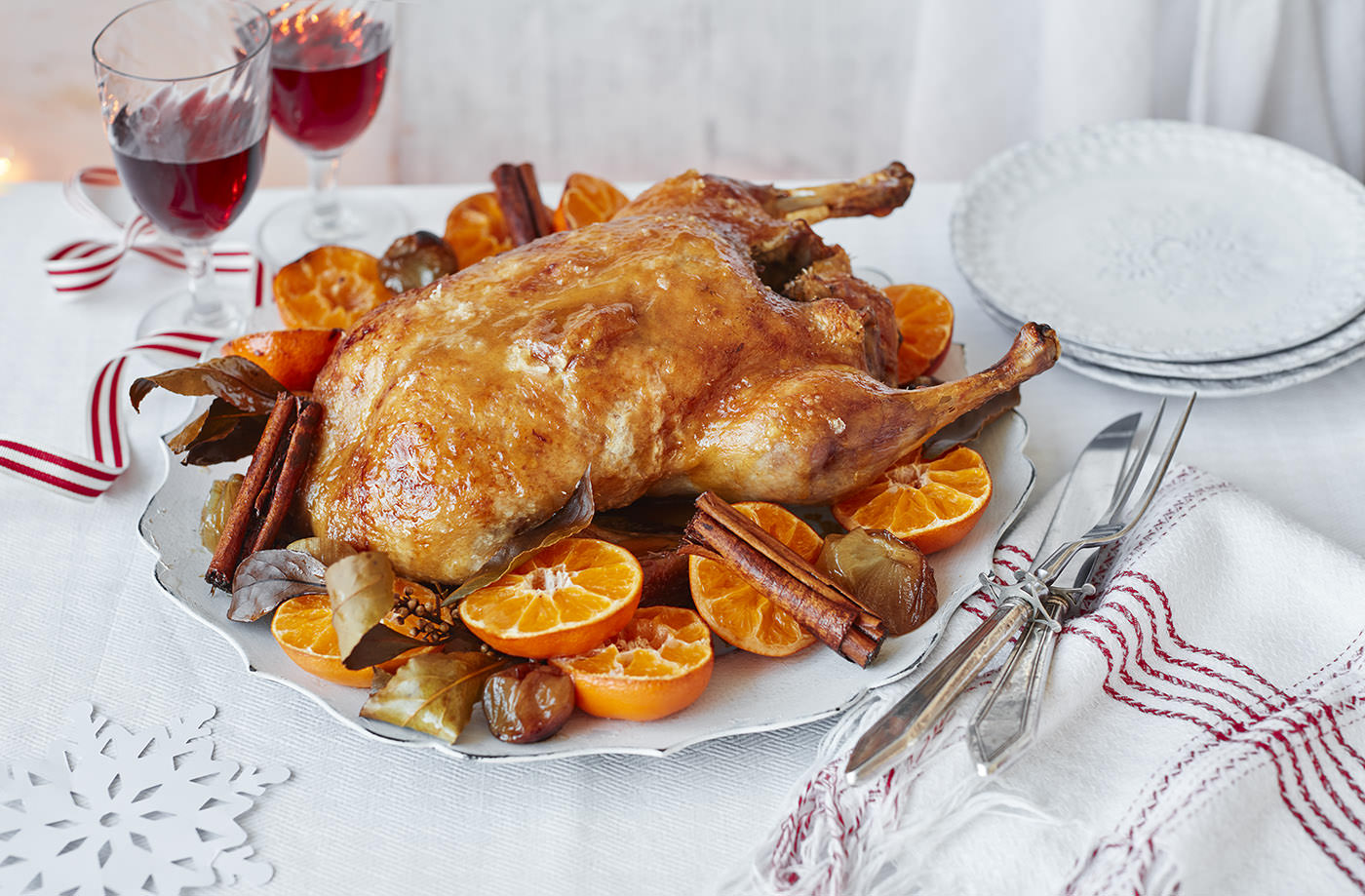 Spiced roast duck with clementines and a maple and mustard glaze recipe