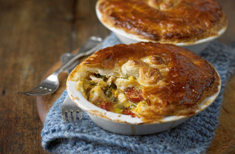 Add some turf to your surf, with this gorgeous take on fish pie. The strong flavours of the chorizo, gherkins and capers work beautifully with white fish. It's also really easy to make, especially as it uses shop-bought puff pastry. Can be frozen, too.