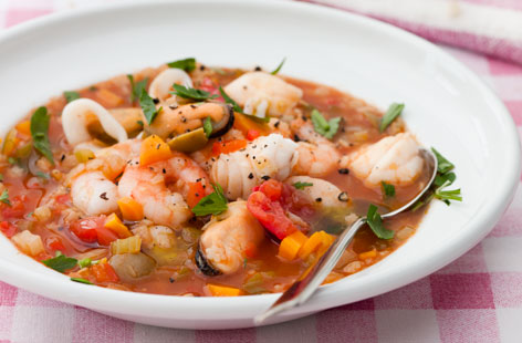 This fish soup recipe is a great way to feed the family, and works as a dinner party starter, too