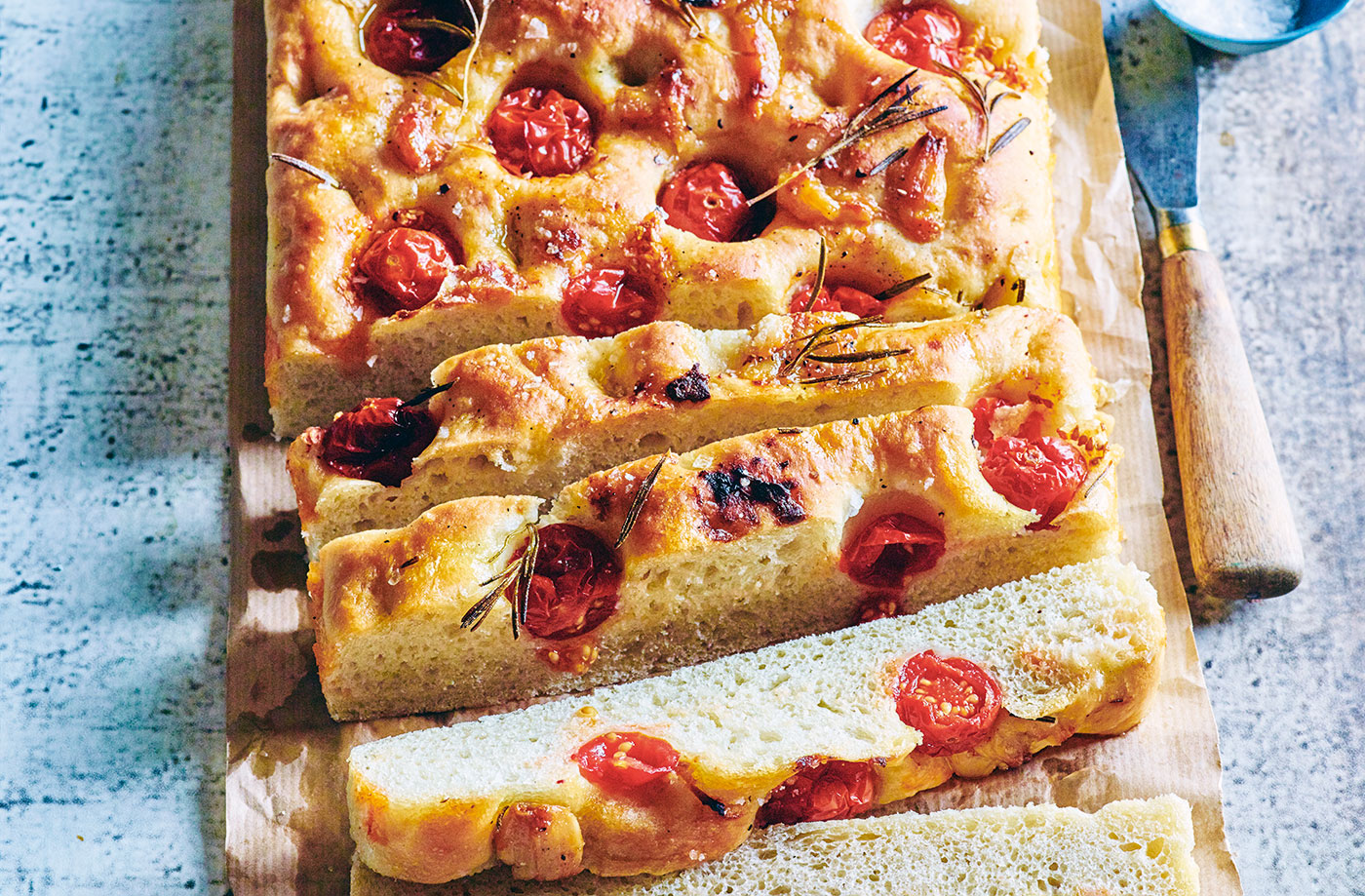 Roasted garlic, tomato and rosemary focaccia recipe