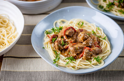 This goulash and spaghetti recipe is great for feeding everyone in the family. 