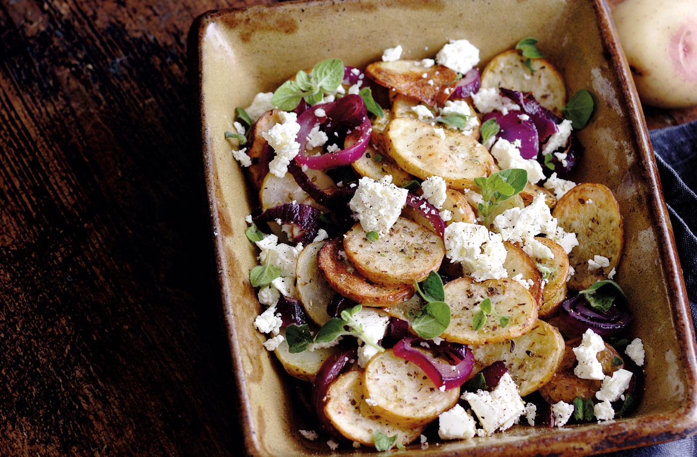 Greek-style potatoes with feta and lemon recipe