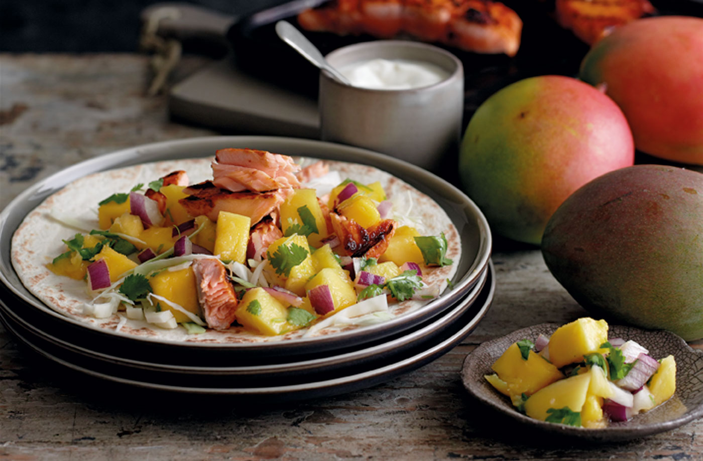 Grilled chipotle salmon tacos with mango salsa recipe