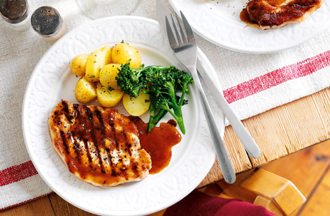 Grilled pork is given an upgrade in this simple dinner recipe. Dressed in a ginger and orange sauce, the humble pork loin is finally able to live up to its full flavour potential for you to enjoy. Serve with new potatoes and broccoli.