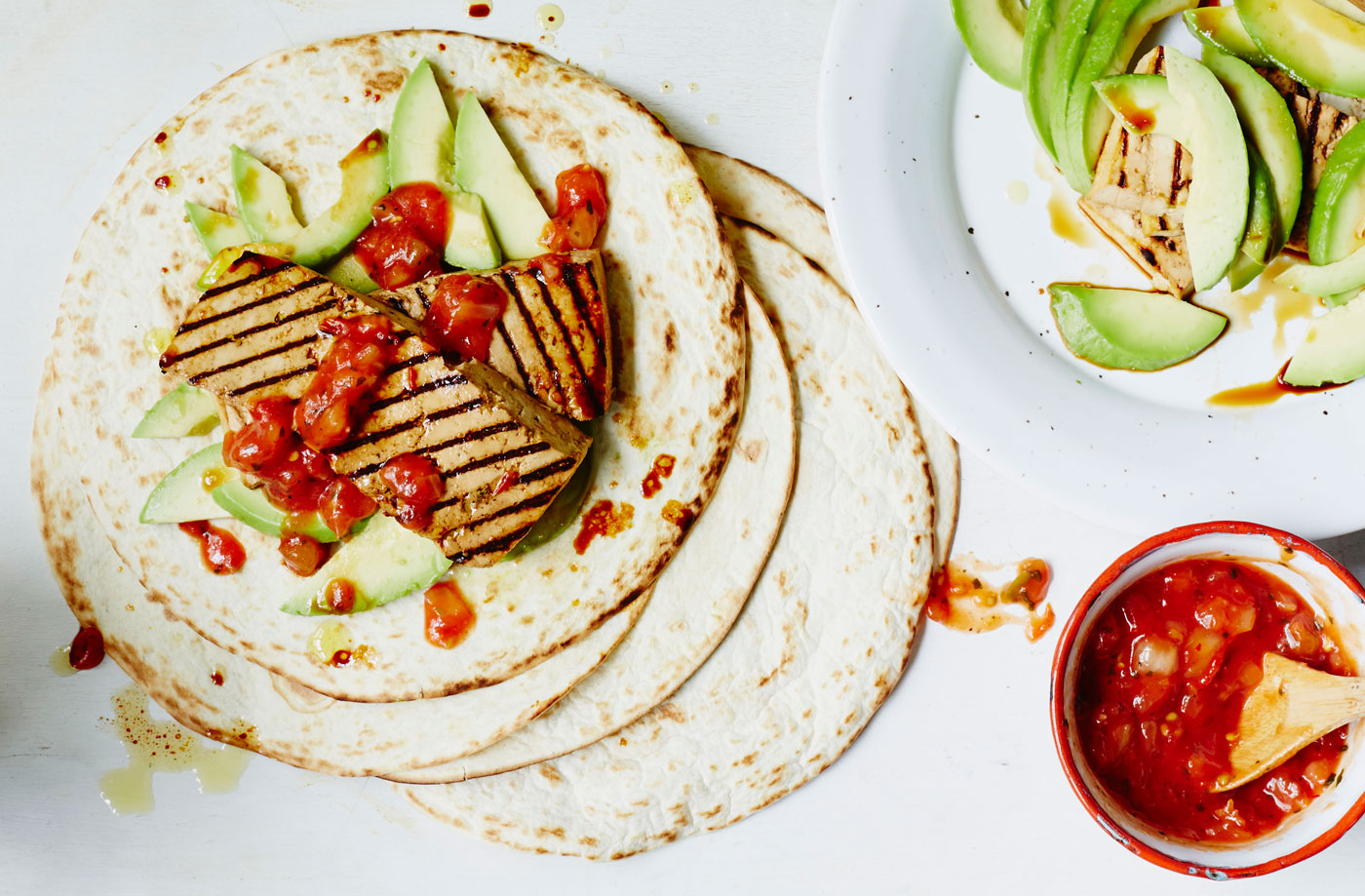 Grilled tofu wraps with salsa and avocado recipe