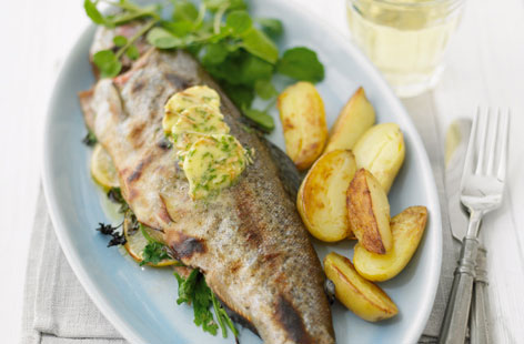 Always popular, the delicate flavour of trout goes wonderfully with almond butter  