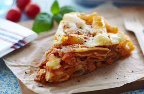 Lasagne isn't the only pasta bake to make as this 'cake' with rigatoni and a turkey ragu reminds us
