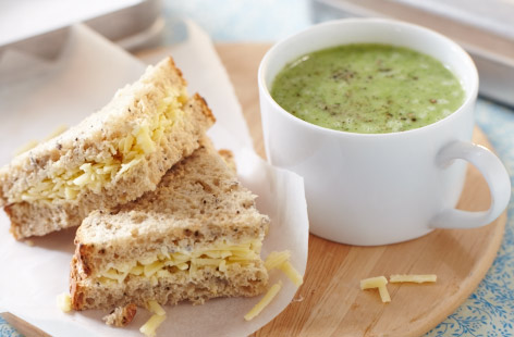 Soup and sandwiches. Sandwiches and soup. That hearty combination delivers the best of both worlds come lunch time and this recipe for broccoli soup with cheese sandwiches is the ideal antidote for a midday slump. Don't forget to dip the triangles in the soup for the perfect bite.