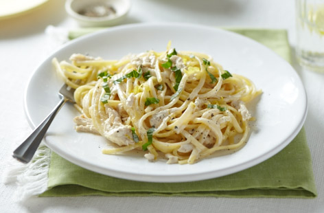 Try a carbonara with a difference: add some chicken instead of the traditional bacon. The creamy, lemony flavours work perfectly with the chicken – it's also super-quick and easy to make, and is a great way to jazz up leftovers, too.