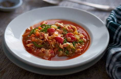 This warming vegetable soup is taken up a notch by adding pancetta. Earthy lentils add bulk and cabbage adds a healthy crunch, while thyme brings out both flavours beautifully. Enjoy with a slice of crusty bread.