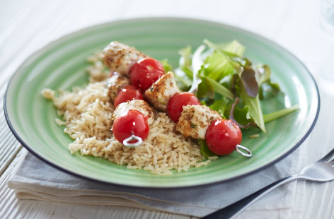 Fancy a kebab? Then this recipe is perfect for a midweek treat. Marinated chicken breast and cherry tomatoes may look simple but the flavours generated when the kebabs are popped under the grill are fantastic. Serve with rice and salad for a great supper.