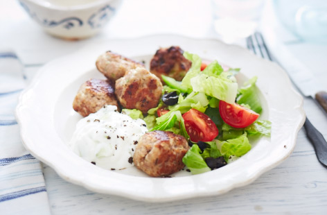 This Mediterranean-inspired dish of herby pork meatballs with tzatziki is a proper crowdpleaser. The meatballs themselves contain just a few simple ingredients while the crisp Greek side salad delivers an addictive acid kick.
