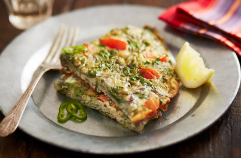 Spice up your omelette with this Indian-influenced update to the breakfast favourite. Green chilli, mustard seeds and coriander bring mild heat – although if you like it spicier, keep the chilli seeds in.