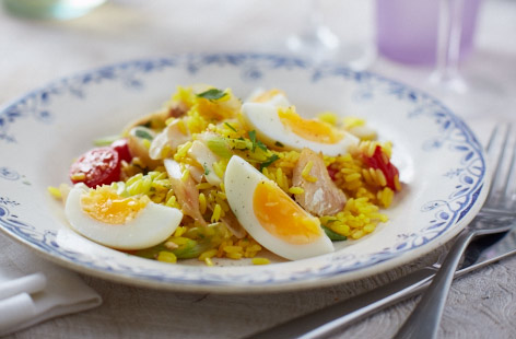 A hearty, filling breakfast made with nutritious white fish, long grain rice and gorgeous spices - the dairy has been swapped out so it's even better for you.