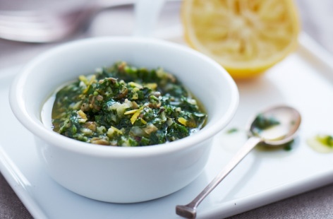 An Italian classic, meaning literally 'green sauce', the combination of herbs, capers, anchovies, shallots and garlic in this vibrant salsa verde packs a flavoursome punch. The perfect acommpaniment to roast chicken and fish.