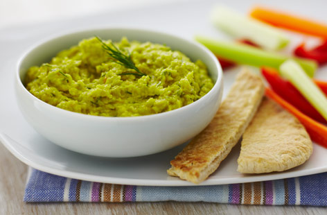 This healthy vegan dip is a full of flavour and full of veggies – plus you can use frozen broad beans to make it. It takes less than half an hour to make, plus it's freezable. Serve with pitta bread or crudités.