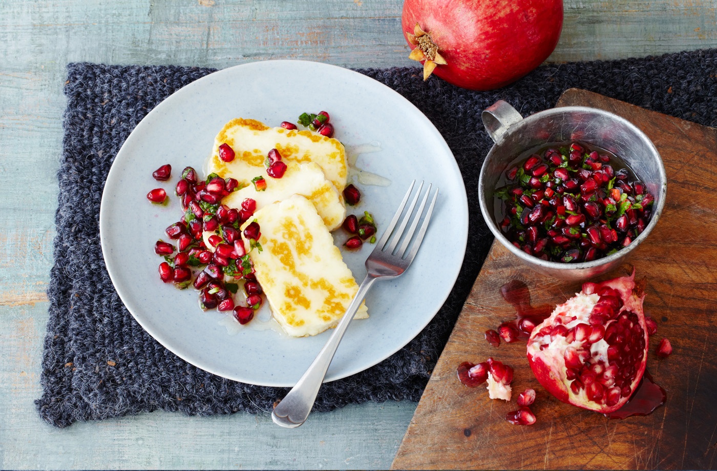 Griddled halloumi salad with pomegranate salsa recipe