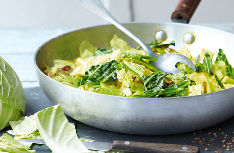 Give cabbage a makeover by lightly stir-frying it in turmeric, cumin and ginger for an Indian-inspired side.