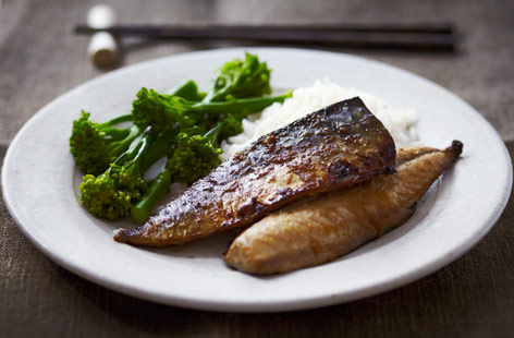 Subtle Asian flavours work fantastically well with grilled mackerel. Marinate the fish for an hour in soy sauce, ginger and lemon for an easy, healthy midweek supper. Serve with rice and tenderstem broccoli.