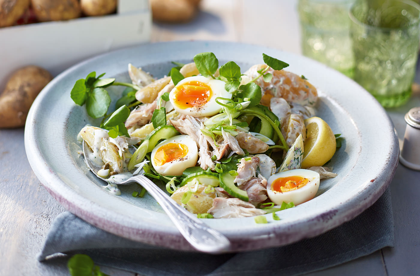 Jersey Royal, mackerel and cucumber salad recipe